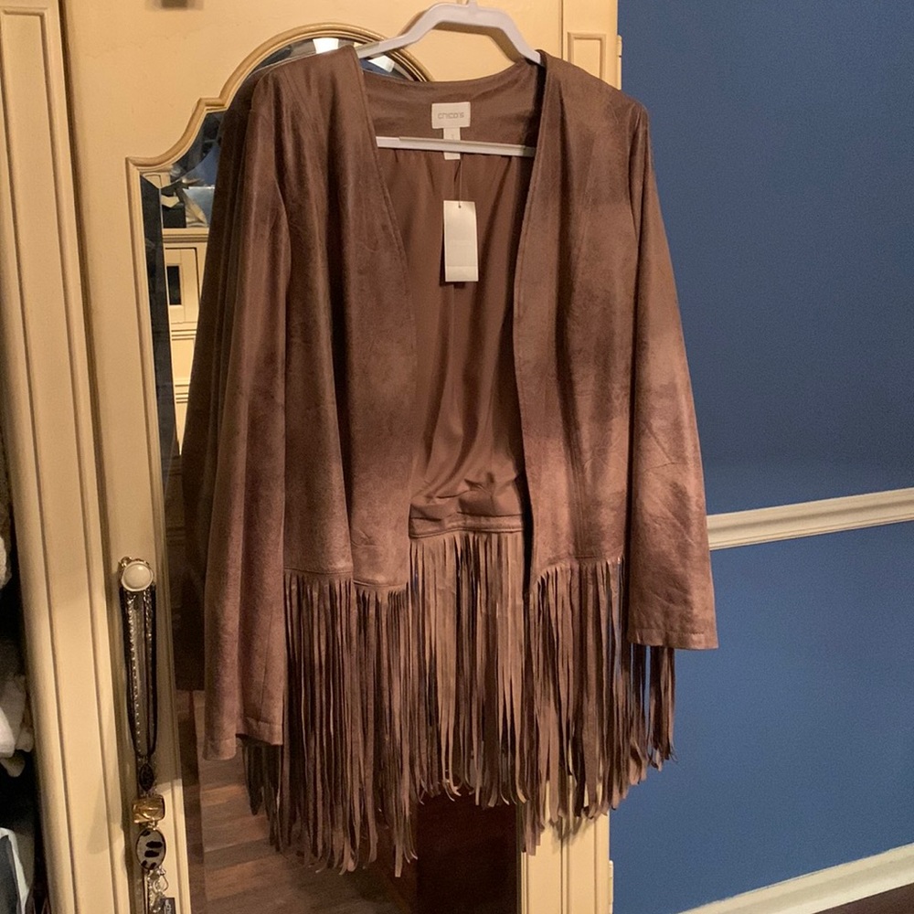 Chicos faux leather Jacket with fringe bottom
